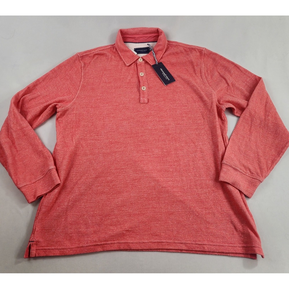 Vineyard Vines Polo light sweater adult L Large red buttons $148 mens